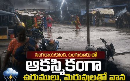 సింగరాయకొండ టంగుటూరు లలో ఆకస్మికంగా ఉరుములు మెరుపులతో వాన